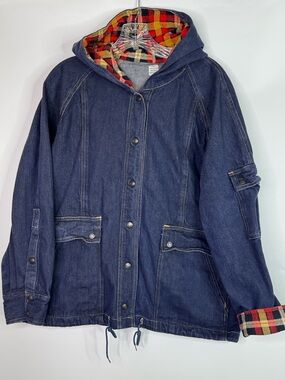Blue Denim Hooded Flannel Jacket Size XXL